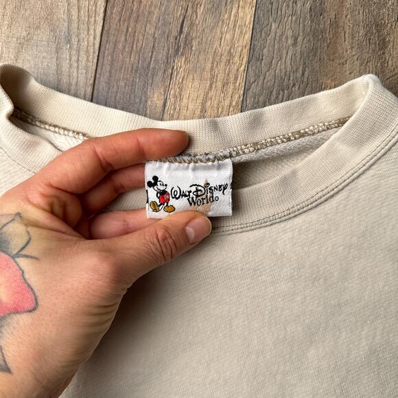 Vintage‎ 90s Disney Sweatshirt Men's Large Beige Athletic Mickey Mouse 4936 - Picture 3 of 14